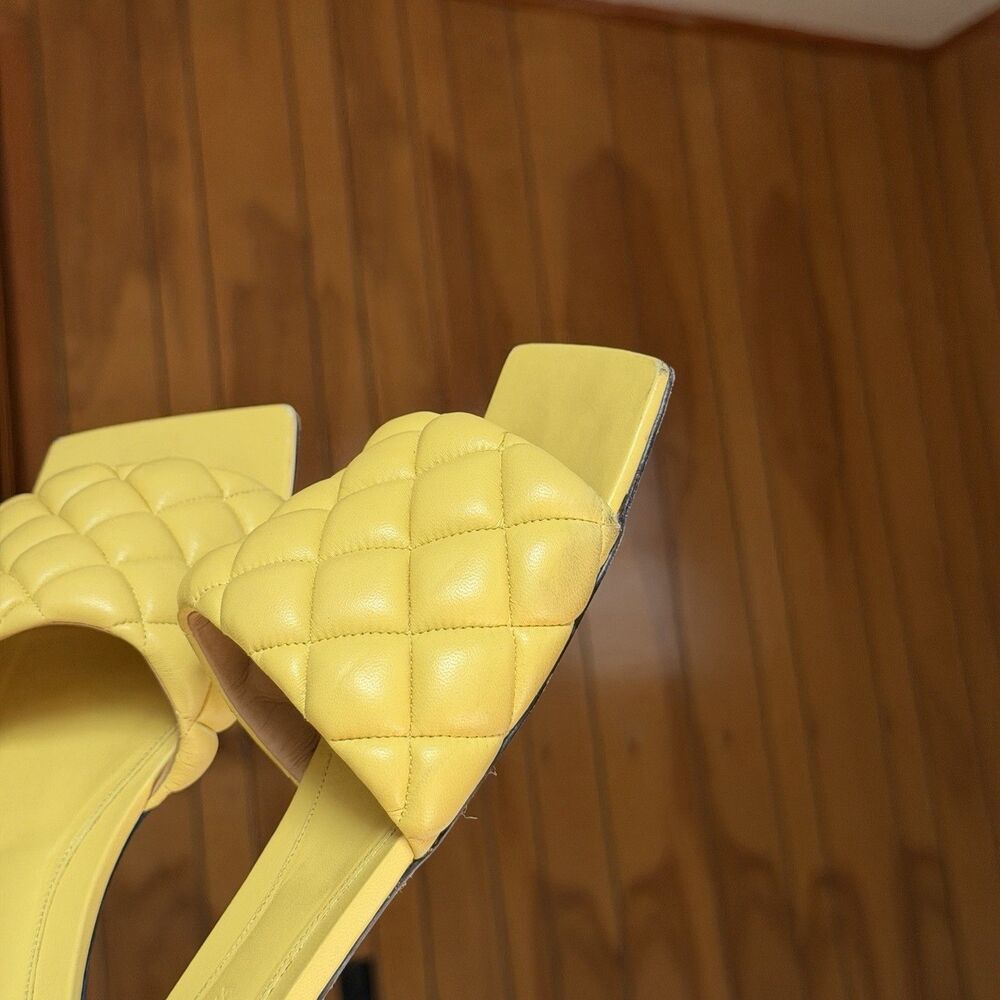 Bottega Veneta Padded Flat Slides Pear Yellow Quilted Leather Sandal EU 39 US 9 - Picture 11 of 16